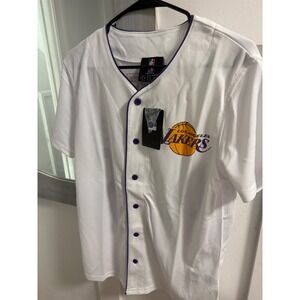 NBA Los Angeles Lakers Baseball Jersey White Mesh Button Down Mens Small NEW